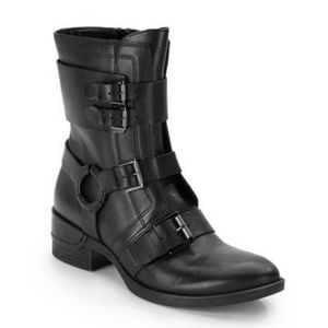 Kenneth Cole Laila black leather buckle moto boots "classic"
